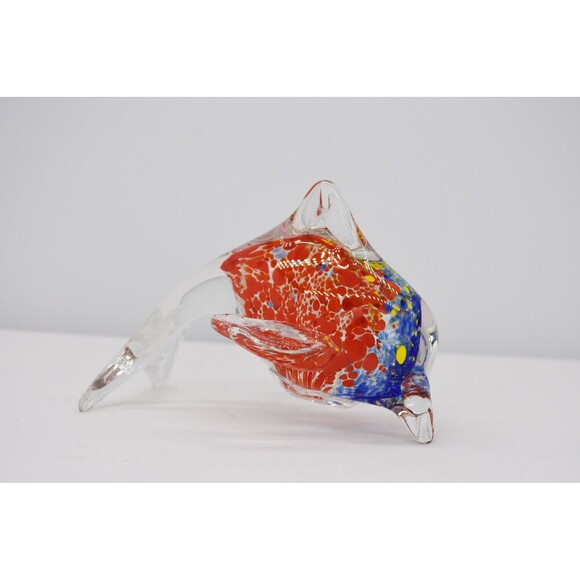 Colorful Orange, Blue, Yellow White and‎ clear Glass Dolphin - Picture 4 of 7